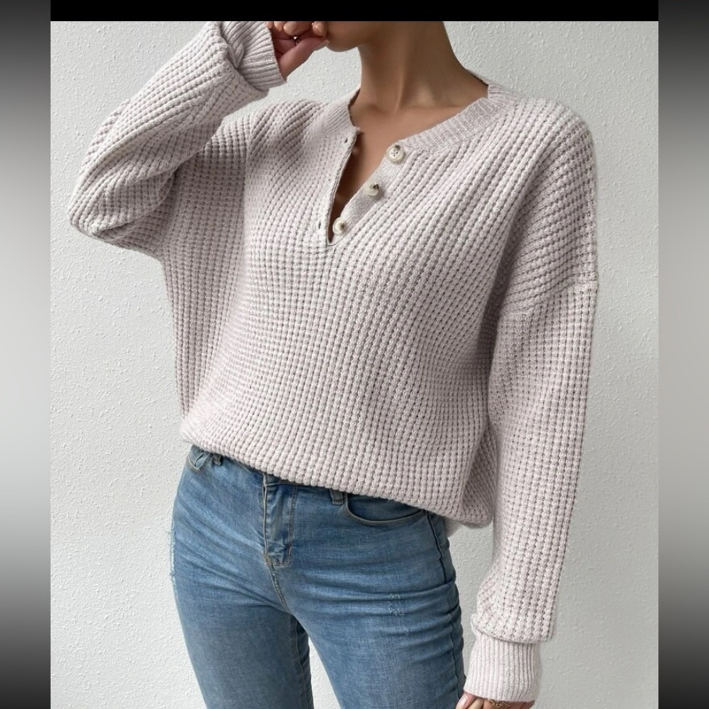 SHEIN Essnce Quarter Button Drop Shoulder Sweater